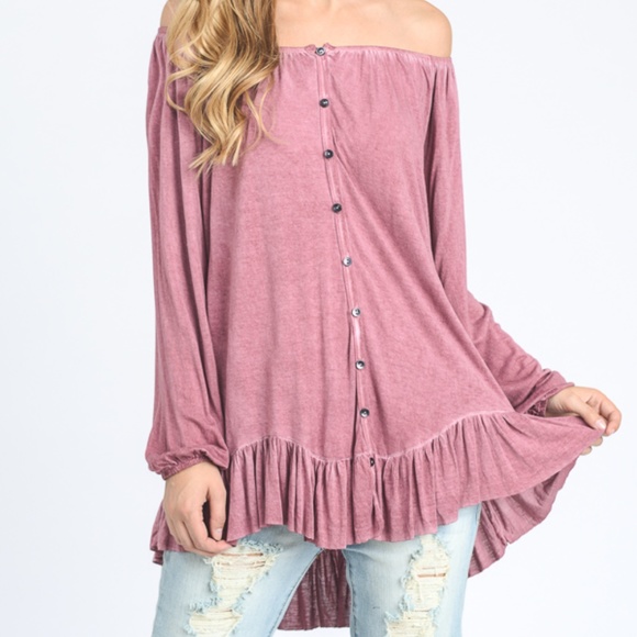 Tops - Mauve Off Shoulder Boho Top 18009